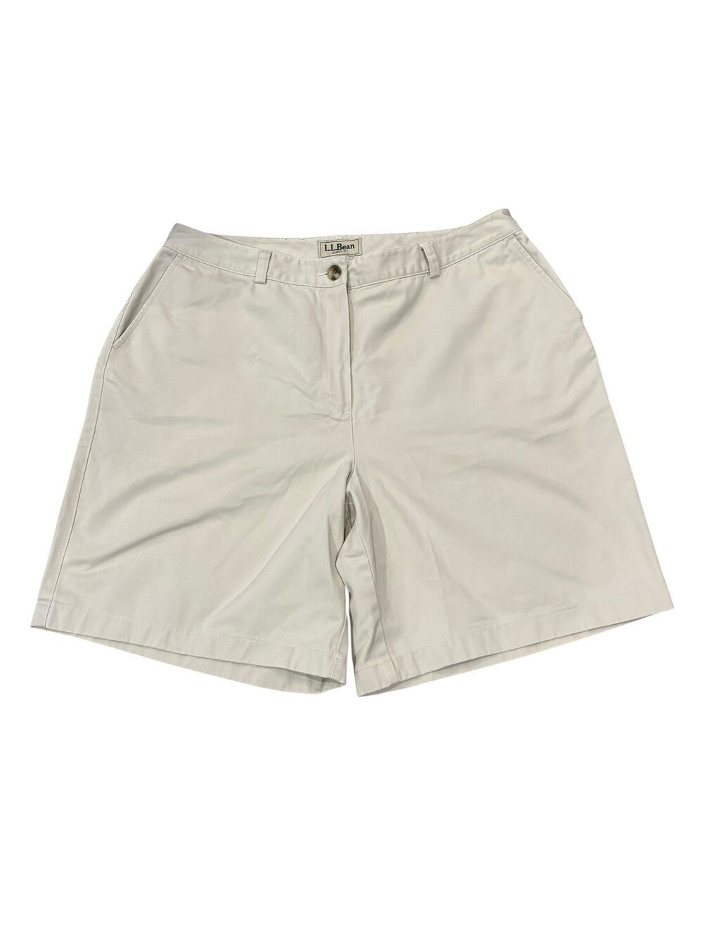 L.L. Bean Women's Flat Front Curvy Cotton Khaki Shorts 16 Light Tan 8.5" Inseam
